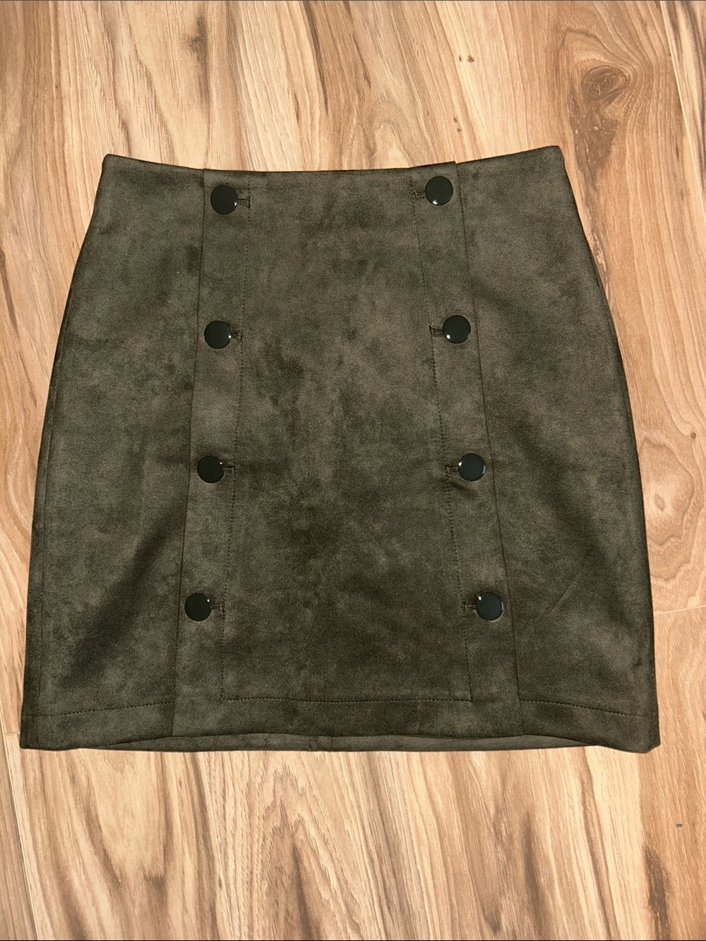 LOFT Olive Suede-Look Double-Button Mini Skirt
